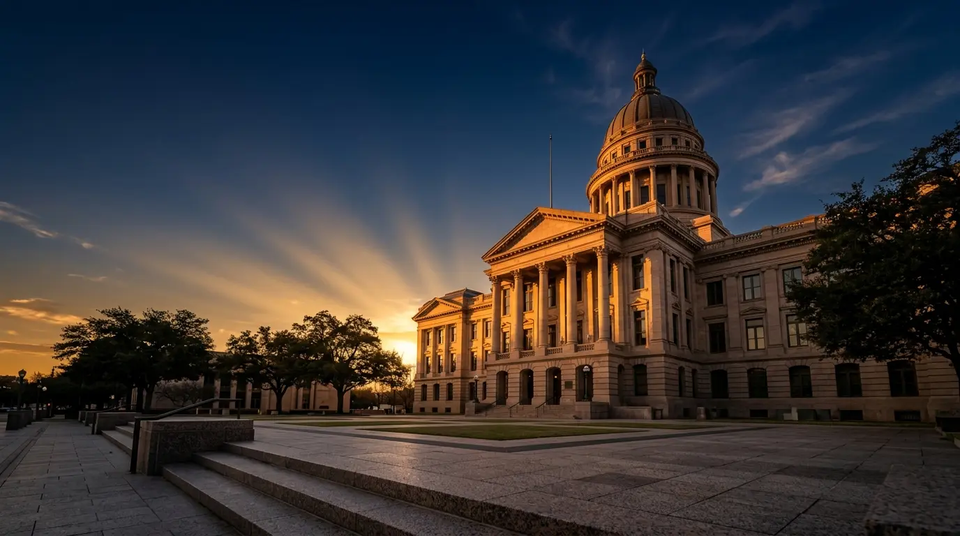 Texas courthouse at golden hour